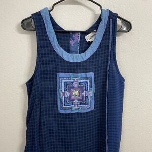 Vintage Charity Women's Dress Blue Plaid Mosaic Dress Size XL